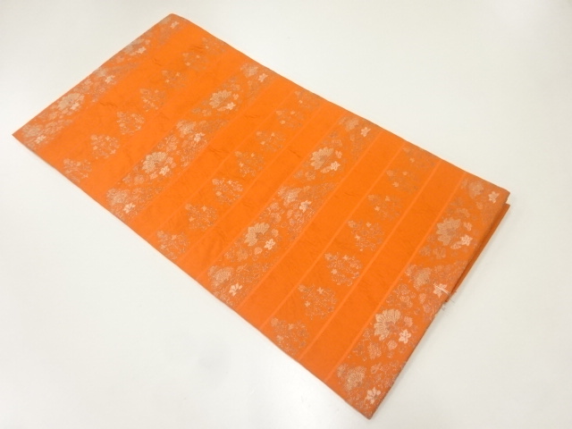 未使用品　横段に草花模様織出し名古屋帯